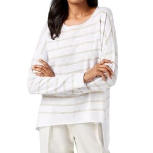 Eileen Fisher Organic Linen Blend Striped Sweater Women's M Fisherman Mature